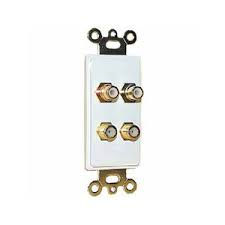 2 Gold RCA Solderless Jacks and 2 Gold F-81 3GHz Solderless Connector with White Insert Plate
