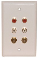 4 GOLD RCA {2W,2R} SOLDER 2 GOLD F-81 WALL PLATE WHITE 