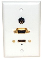 STD. WALL PLATE HDMI + VGA + 3.5MM AUDIO, SOLDERLESS - WHITE FEED THRU