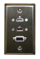 STD. WALL PLATE HDMI + VGA + USB, SOLDERLESS - STAINLESS STEEL FEED THRU