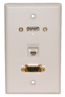 STD. WALL PLATE HDMI + VGA + CAT5E, SOLDERLESS - WHITE