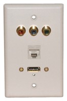 STD. WALL PLATE HDMI + COMPONENT VIDEO + CAT5E, SOLDERLESS-WHITE