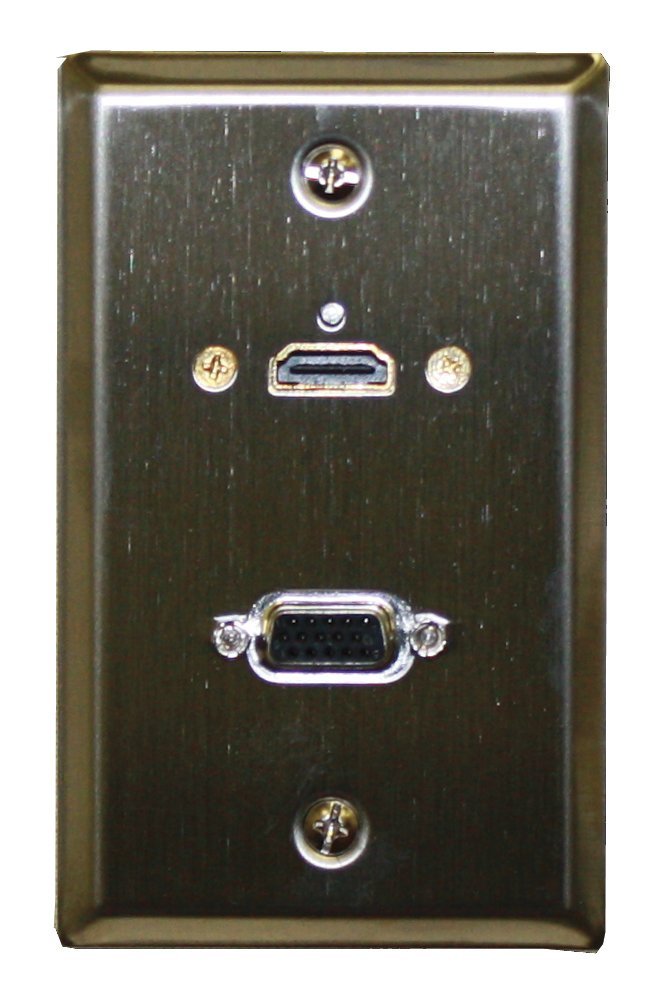 Theater-Pro Stainless Steel Wall Plate With HDMI & VGA Feed Through Jacks