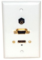 STD. WALL PLATE HDMI + VGA + 3.5MM AUDIO, SOLDERLESS - WHITE FEED THRU
