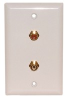 2 GOLD RCA FEED THRU WALL PLATE WHITE