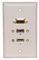 STD. WALL PLATE HDMI + VGA + USB, SOLDERLESS - WHITE FEED THRU