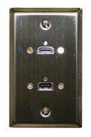 STD. WALL PLATE HDMI + USB, SOLDERLESS - STAINLESS STEEL FEED THRU