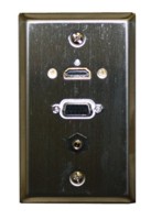 STD. WALL PLATE HDMI + VGA + 3.5MM AUDIO, SOLDERLESS-STAINLESS FEED THRU